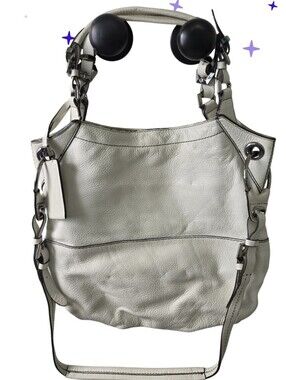 Oryany Womens Pebble Leather  Handbag Shoulder Bag Purse White Silver Accents